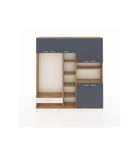 Arges Dolap 11 Raflı Tek Çekmeceli 7 Kapaklı 220x30x243 Çam-Antrasit/Aytaşı