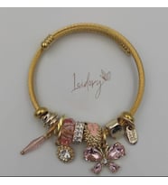 Pembe Kristal Kelebek Charmlı Pandora Model Çelik Bileklik