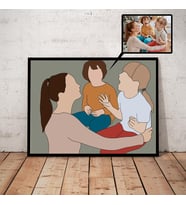 Kişiye Özel Anneye Hediye Çizgisel Karikatür Minimal Renkli Tasarım Poster (Anneler Günü Hediyesi)