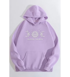 Unisex Celestial Sun Moon Baskılı Sweatshirt (Lila)