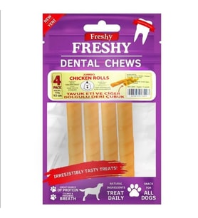 Freshy Jumbo Chicken Rolls Tavuk Etli ve Ciğer Dolgulu Deri Çubuk Köpek Ödülü 15 Cm 4 Adet 120 Gr