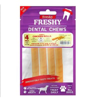Freshy Jumbo Chicken Rolls Tavuk Etli ve Ciğer Dolgulu Deri Çubuk Köpek Ödülü 15 Cm 4 Adet 120 Gr (STD)