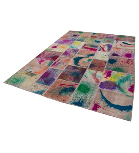 Çok Renkli Modern Stil Düz Dokuma Salon Halısı El Dokuma Yünlü Bohem Tasarım Patchwork