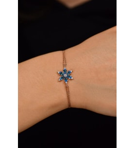 Akuamarin Taşlı Rose Lotus Çiçeği Gümüş Bileklik
