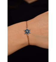 Akuamarin Taşlı Rose Lotus Çiçeği Gümüş Bileklik