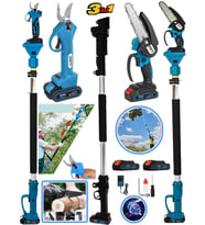 Eisenn German 3 lü Set Blue 2 Akülü Kömürüsüz Motor Bağ Makası + Budama Testere  + 2.7 Mt Teleskopik Uzatma