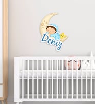 BK Gift Kişiye Özel Sevimli Çocuk Tasarımlı Çocuk Odası Ahşap Duvar Süsü-1 (Beyaz)