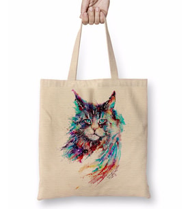 Trius Animals Gato Renkli Kedi Cat Bez Çanta Uzun Saplı