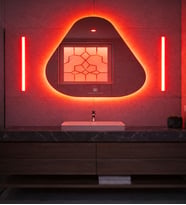 Amorf Asimetrik Duvar Aynası 72x72 cm Modern Dekoratif Salon Antre Banyo Aynası Kararma Yapmaz (Kırmızı)