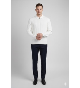 DeepSEA Erkek Beyaz Slim Fit Polo Yaka Triko Kazak - Yumuşak Dokulu Esnek ve Şık Görünüm 2605305