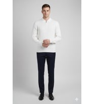 DeepSEA Erkek Beyaz Slim Fit Polo Yaka Triko Kazak - Yumuşak Dokulu Esnek ve Şık Görünüm 2605305