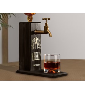BK Gift Aynalı Altın Kabartma Musluklu Doğal Siyah(Ebony) Ahşap Viski Standı, Home Bar, İçecek Dispenseri, Ahşap İçecek Çeşmesi-10