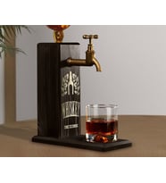 BK Gift Aynalı Altın Kabartma Musluklu Doğal Siyah(Ebony) Ahşap Viski Standı, Home Bar, İçecek Dispenseri, Ahşap İçecek Çeşmesi-10