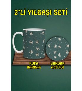 Yılbaşı Temalı Kupa ve Bardak Altlığı Seti