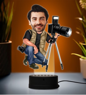 Doğum Günü Hediyesi,Sevgiliye Hediye, Kişiye Özel Fotoğraflı Fotoğrafçı Karikatür 3D Led Lamba (Beyaz)