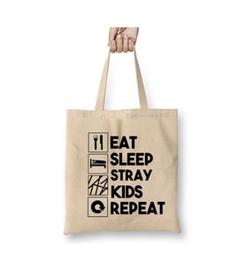 Eat Sleep Stray Kids Repeat Beyaz Bez Çanta Uzun Saplı Alışveriş Çantası Plaj Çantası