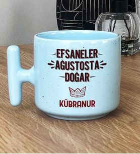 Kişiye Özel Efsaneler Ağustosta Doğar Hediye Pastel T Kupa Doğum Günü Hediyesi (Mavi)
