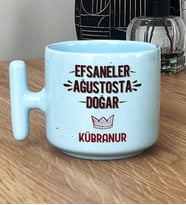 Kişiye Özel Efsaneler Ağustosta Doğar Hediye Pastel T Kupa Doğum Günü Hediyesi (Mavi)