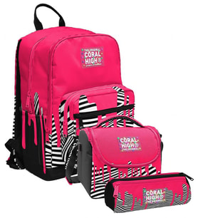 Coral High İlkokul ve Ortaokul Okul Çanta Üçlüsü - Kız Çocuk, Pembe Siyah Beyaz Boya Desenli