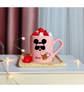Mickey Mouse Tasarımlı Kişiye Özel Pembe Türk Kahvesi Fincanı