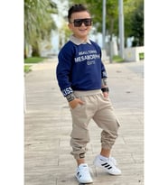 MODAVALS GÖMLEK YAKA SWEATSHIRT VE GABARDİN KARGO PANTOLON ERKEK ÇOCUK KOMBİN
