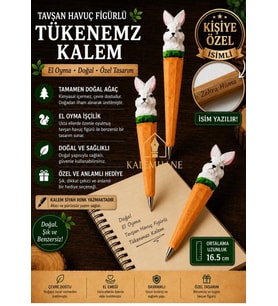 Kalemhane Kişiye Özel El Oyma İşçilik Özel Yapım Tükenmez Kalem Tavşan Figürlü