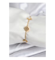 Mey İthalat® 316L Çelik Gold Renk Beyaz ve Zirkon Taşlı Baby Boy Yonca Kadın Bileklik