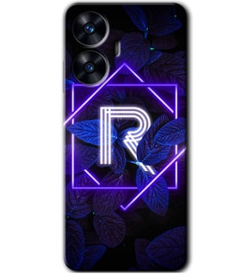 Realme C55 Kılıf HD Desen Baskılı Kılıf - Dark Neon Yaprak R Harfi