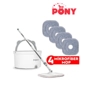 Beyaz 4’lü Mikrofiber Mop Temizlik ve Kirli Su Ayrıştırma Seti