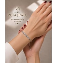 Zeta Jewel 925 Ayar Gümüş Çift Zincirli Baget Zirkon Taşlı Bileklik-Hediye Kutulu