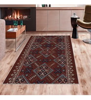 Geometrik Etnik Kilim Desenli Siyah Beyaz Dijital Baskı Yıkanabilir Kaymaz Taban Modern Salon Halısı (Lacivert)