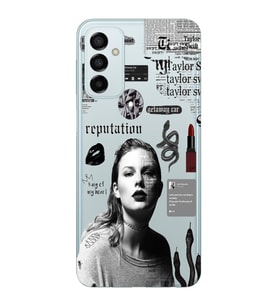 Samsung Galaxy M14 Uyumlu Taylor Swift Desenli Şeffaf Telefon Kılıfı