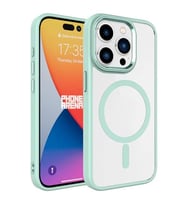 Coverzone iPhone 15 Pro ile uyumlu K?l?f Wireless ?arj �zellikli Metal buton Z-Krom MagSafe ile uyumlu ?effaf Transparan Double Color Silikon Kapak Ye?il