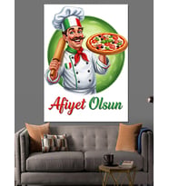 Pizza Yapan Usta Aşçı Afiyet Dekoratif Kanvas - Mdf Ahşap Tablo