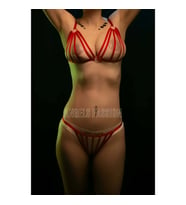 Lastik Harness Sütyen Külot Takım (Kırmızı)
