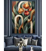 Modern Sanat Lale Ve Geometrik Formlar Dekoratif Kanvas - Mdf Ahşap Tablo
