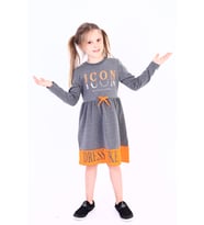 Toontoy Kız Çocuk Icon Baskılı Elbise (Antrasit Melanj)