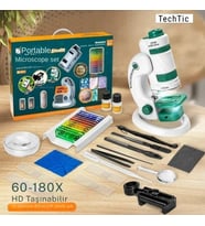 TechTic Dijital Mikroskop Seti 60-180x Büyütme El Mini Eğitici Çocuk Mikroskobu 21 Parça Eğitici Set