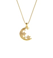 Zirkon Taşlı Gold Ay Yıldız Gökyüzü Gümüş Kolye