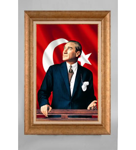 Altın Varaklı Çerçeveli Paspartulu Atatürk Tablo a288 (Gold)