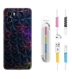 Vivo Y15S Y32 Y33S Y51 Y53S Kılıf Kablo Koruma Spiral Silikon Renkli Prizmalar 1783
