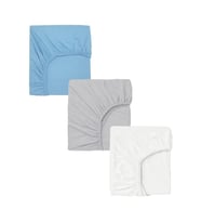 3 Adet 70 x 120 x 20 cm Anne Yanı Lastikli Penye Kumaş Bebek Çarşafı (Mavi-Gri)