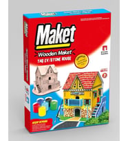 Ahşap Taş Ev Maket Boyama Seti, 6'lı Boya Ve Fırça Dahil