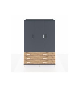Hyperion Dolap 5 Raflı 6 Çekmeceli Tek Askılı 132x44x195 Antrasit-Antrasit/Çam