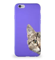 Apple iPhone 6 Soft Premier Kapak Catface Tasarımlı Silikon Kılıf - Mor (Şeffaf)