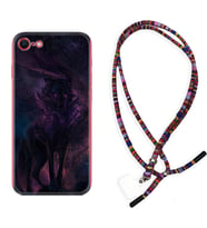 Apple iPhone 5 6 7 8 Plus Se XR Kılıf Boyun Asklı Rasta Silikon Black Purple Wolf 1791