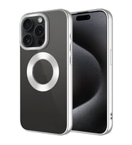 iPhone 15 Pro Kılıf Köşeleri Renkli Şeffaf Kamera Korumalı Silikon Luxury Kapak (Gümüş)