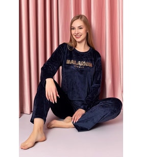 Sude Kadın Kışlık Kadife Pijama Takımı K200/804 - 1 Adet (Koyu Lacivert)