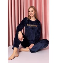 Sude Kadın Kışlık Kadife Pijama Takımı K200/804 - 1 Adet (Koyu Lacivert)