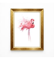 Tablore Altın Çerçeveli Pembe Flamingo Suluboya Modern Kanvas Tablo - Çocuk Odası ve Salon Duvar Dekoru